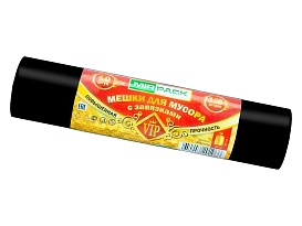 Мешки для мусора 120 л, с завязками, черные, в рулоне 10 шт., ПНД, 15 мкм, 800х750 мм, VIP, Z12010black в Томилино