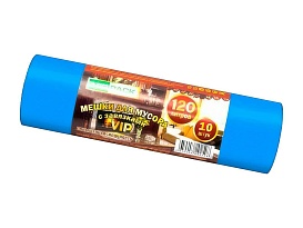 Мешки для мусора 120 л, с завязками, синие, в рулоне 10 шт., ПНД, 15 мкм, 800х750 мм, VIP, Z12010blue в Томилино