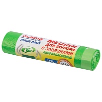 Мешки для мусора 35 л, биоразлагаемые с завязками, зеленые, в рулоне 20 шт., ПНД, 14 мкм, 600х500 мм, LAIMA ULTRA, 607688 в Томилино