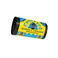Мешки для мусора 20 л, с ушками, черные, в рулоне 30 шт., ПНД, 10 мкм, 550х440 мм, Крепакоф, 4607075710405 в Томилино