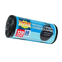 Мешки для мусора 120 л, с ушками, черные, в рулоне 30 шт., ПНД, 15 мкм, 1100х700 мм, Крепак, 4607075710375 в Томилино Мешки для мусора 120 л, с ушками, черные, в рулоне 30 шт., ПНД, 15 мкм, 1100х700 мм, Крепак, 4607075710375 в Томилино