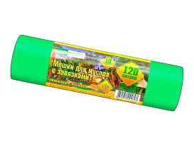 Мешки для мусора 120 л, с завязками, зеленые, в рулоне 10 шт., ПНД, 15 мкм, 800х750 мм, VIP, Z12010green в Томилино