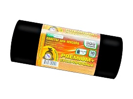 Мешки для мусора 300 л, черные, в рулоне 10 шт., ПВД 70 мкм, 1400х1000 мм, PREMIUM+, 30010160 в Томилино