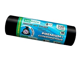 Мешки для мусора 220 л, черные, в рулоне 10 шт., ПВД, 45 мкм, 1250х930 мм, PREMIUM+, 2201068 в Томилино