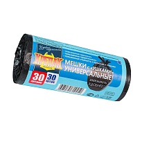 Мешки для мусора 30 л, с ушками, черные, в рулоне 30 шт., ПНД, 9 мкм, 600х500 мм, Крепак, 4607075710450 в Томилино