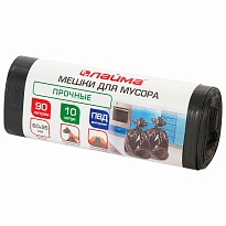 Мешки для мусора 90 л, черные, в рулоне 10 шт., ПВД, 25 мкм, 950х600 мм, LAIMA, 605332 в Томилино