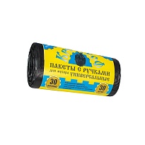 Мешки для мусора 30 л, с ручками, черные, в рулоне 30 шт., ПНД, 9 мкм, 620х480 мм, Крепакоф, 4607075710665 в Томилино