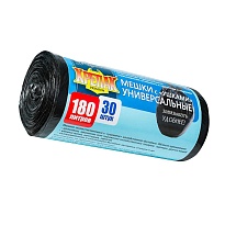 Мешки для мусора 180 л, с ушками, черные, в рулоне 30 шт., ПНД, 20 мкм, 1150х800 мм, Крепак, 4607075710399 в Томилино