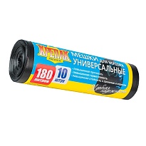 Мешки для мусора 180 л, черные, в рулоне 10 шт., ПНД, 20 мкм, 1150х800 мм, Крепак, 4607075710481 в Томилино