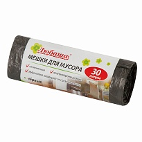 Мешки для мусора 30 л, черные, в рулоне 20 шт., ПНД, 5 мкм, 550х470 мм, Любаша эконом, 605329 в Томилино