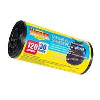 Мешки для мусора 120 л, черные, в рулоне 30 шт., ПНД, 15 мкм, 1100х700 мм, Крепак, 4607075710122 в Томилино