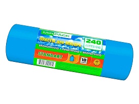 Мешки для мусора 240 л, ароматизированные, синие, в рулоне 10 шт., ПВД 30 мкм, 1300х930 мм, STANDART, 24010661 в Томилино