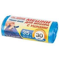 Мешки для мусора 35 л, с ушками, синие, в рулоне 30 шт., ПНД, 11 мкм, 650х500 мм, LAIMA ULTRA, 607684 в Томилино