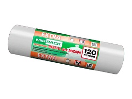 Мешки для мусора 120 л, белые, в рулоне 10 шт., ПНД, 14 мкм, 1100х700 мм, EXTRA, ex1201803 в Томилино