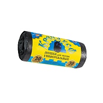 Мешки для мусора 30 л, с ушками, черные, в рулоне 30 шт., ПНД, 8 мкм, 580х460 мм, Крепакоф, 4607075710238 в Томилино