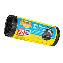 Мешки для мусора 20 л, черные, в рулоне 30 шт., ПНД, 10 мкм, 550х440 мм, Крепак, 4607075710092 в Томилино